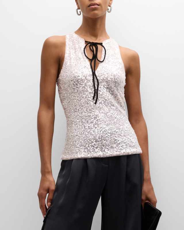 V-Neck 3D Sequin Top